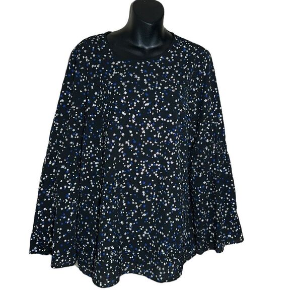 Michael Michael kors women’s long flare sleeve metallic star print blouse L new - Picture 1 of 8